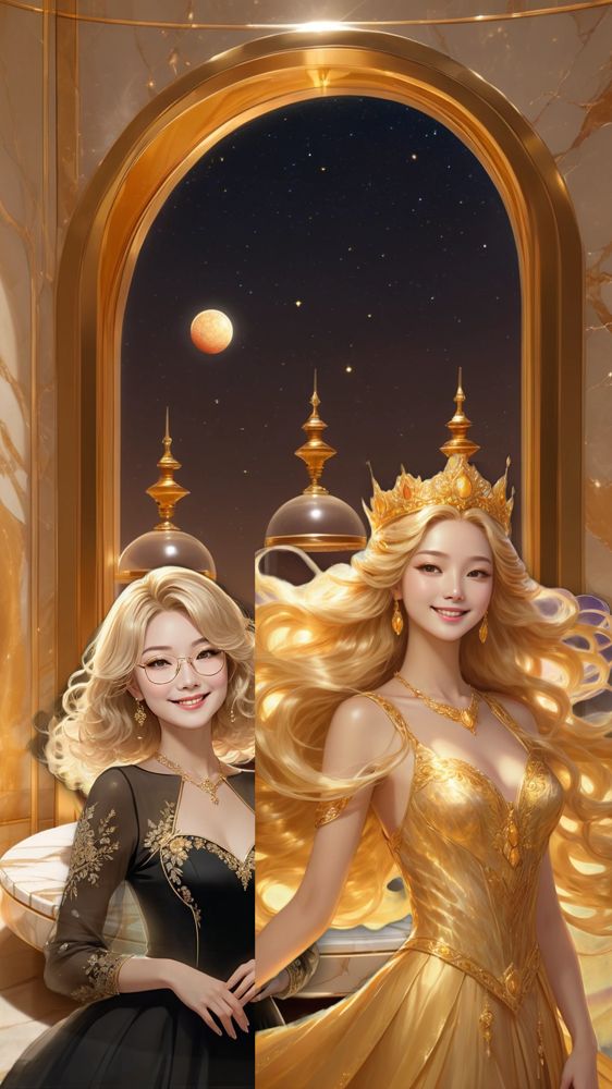 Animated Yahenna and Golden Ora in a golden dome on Mars