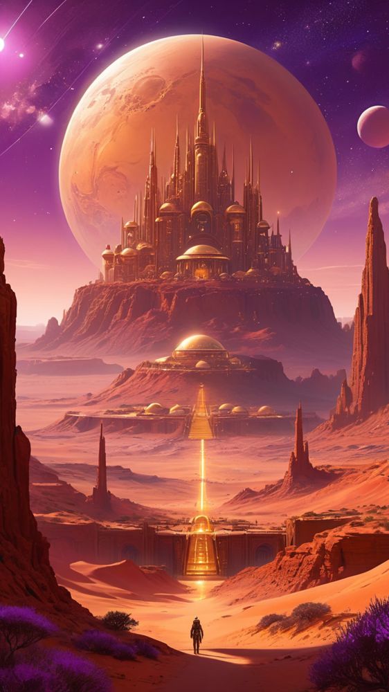 Animated golden dome city on Mars